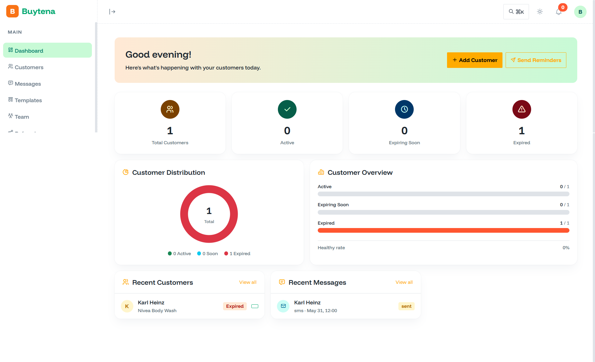 Buytena dashboard in light mode